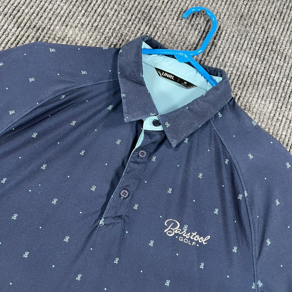 UNRL Barstool Golf Polo Shirt Mens Medium Blue Geometric Short Sleeve Performanc